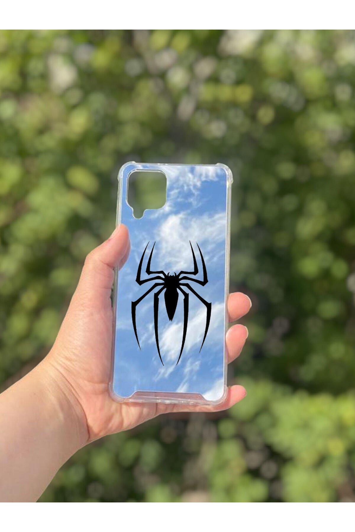 Samsung Galaxy A12 Uyumlu Aynalı Spider Desenli Darbe Kamera Korumalı Silikon Telefon Kılıfı