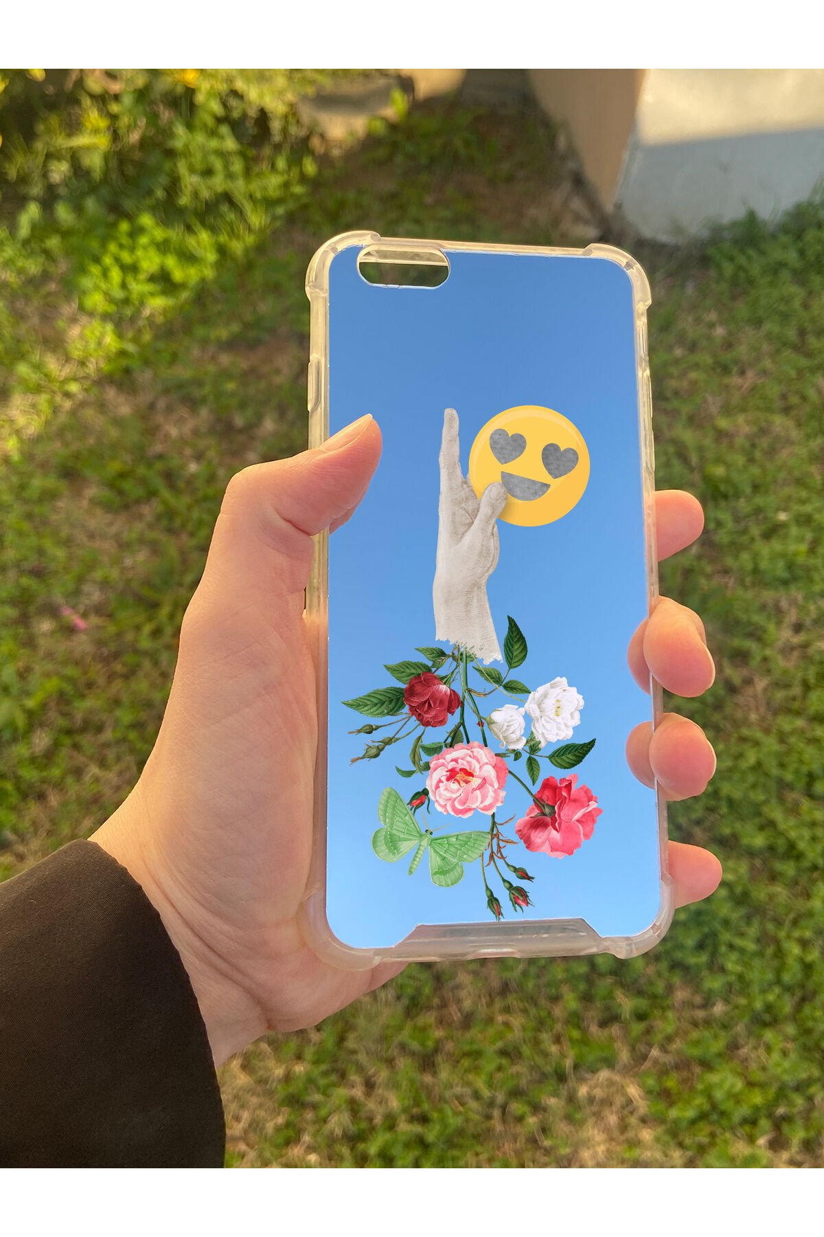 İphone 6 Plus Uyumlu Aynalı Emoji Desenli Darbe Kamera Korumalı Silikon Telefon Kılıfı