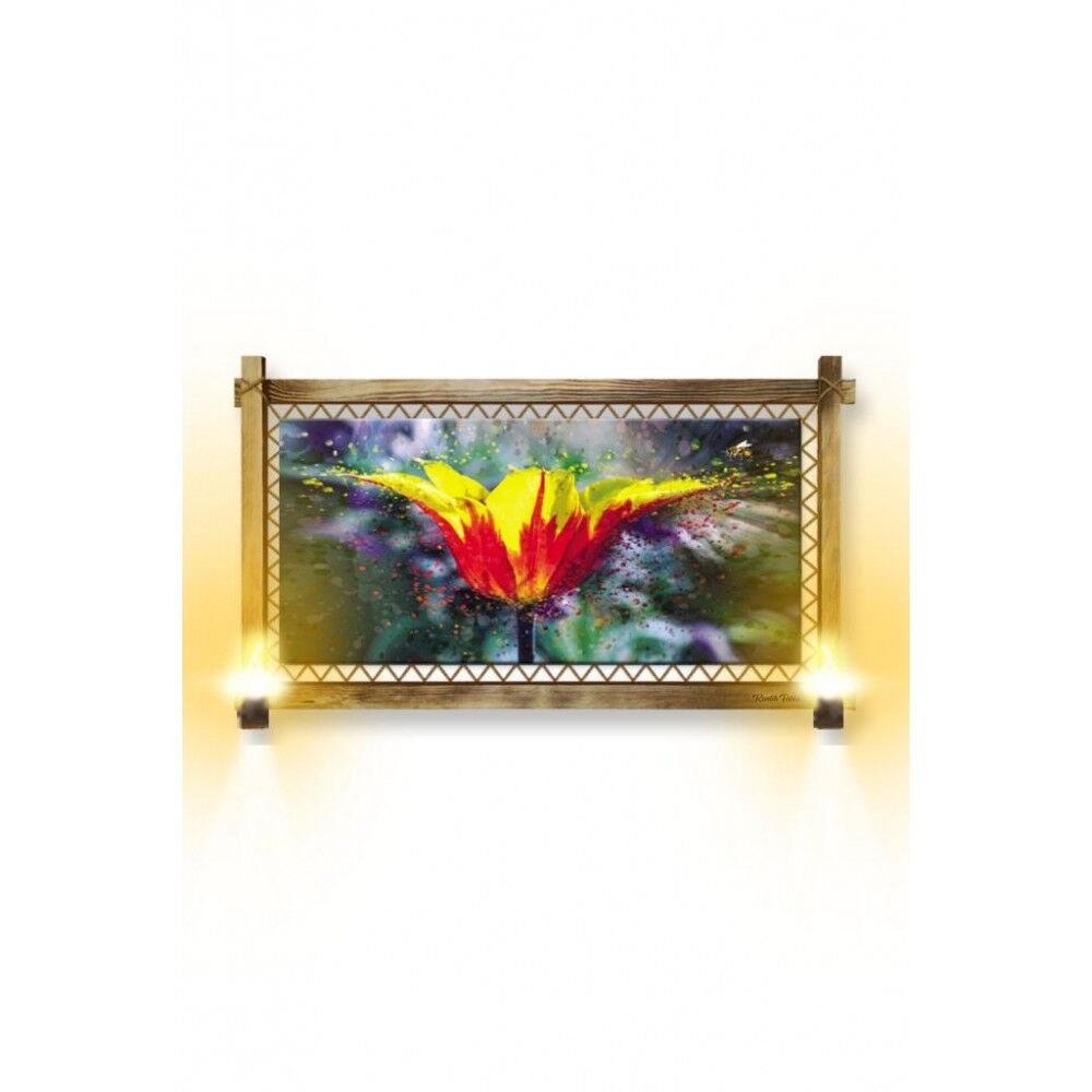 Kanvas Sarı Çiçek Rustik Lambalı Tablo - 96 x 66 cm