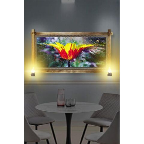 Kanvas Sarı Çiçek Rustik Lambalı Tablo - 96 x 66 cm