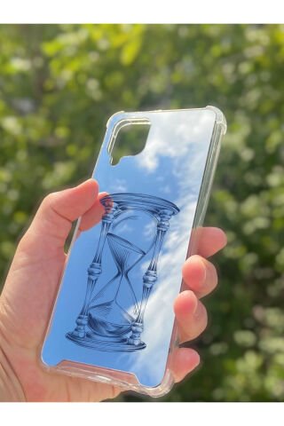 Samsung Galaxy A12 Uyumlu Aynalı Kum Saati Desenli Darbe Kamera Korumalı Silikon Telefon Kılıfı