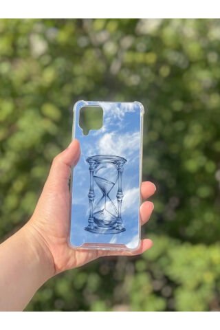Samsung Galaxy A12 Uyumlu Aynalı Kum Saati Desenli Darbe Kamera Korumalı Silikon Telefon Kılıfı