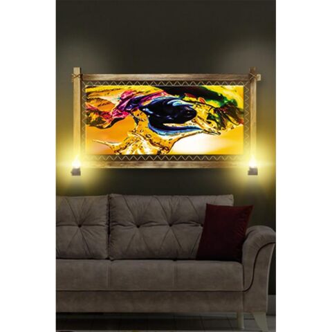 Kanvas Sarı Soyut Rustik Lambalı Tablo - 96 x 66 cm