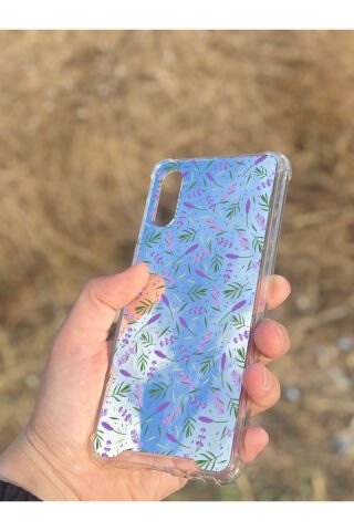 Samsung Galaxy A02 Uyumlu Aynalı Mor Yaprak Desenli Darbe Kamera Korumalı Silikon Telefon Kılıfı