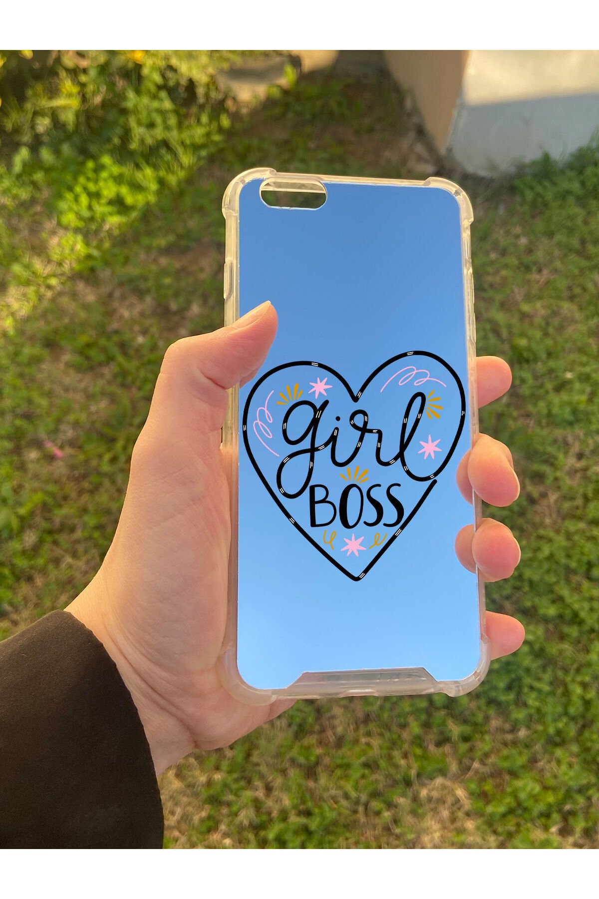 İphone 6 Plus Uyumlu Aynalı Girl Bos Desenli Darbe Kamera Korumalı Silikon Telefon Kılıfı