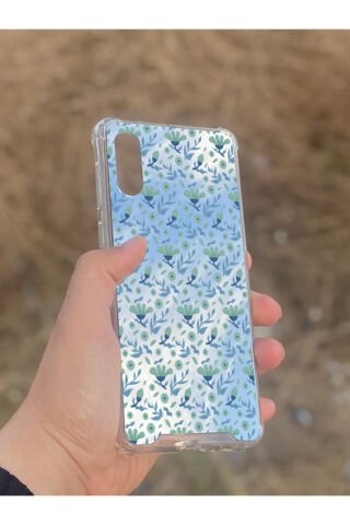 Samsung Galaxy A02 Uyumlu Aynalı Mor Çiçek Desenli Darbe Kamera Korumalı Silikon Telefon Kılıfı