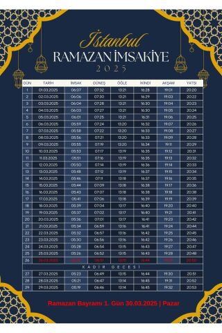 Ramazan İmsakiyesi Modern Kişiye Özel Tasarımlı Dijital Baskı 10 Adet A4 300 gr Model 26