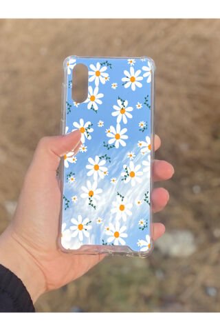 Samsung Galaxy A02 Uyumlu Aynalı Papatya Desenli Darbe Kamera Korumalı Silikon Telefon Kılıfı