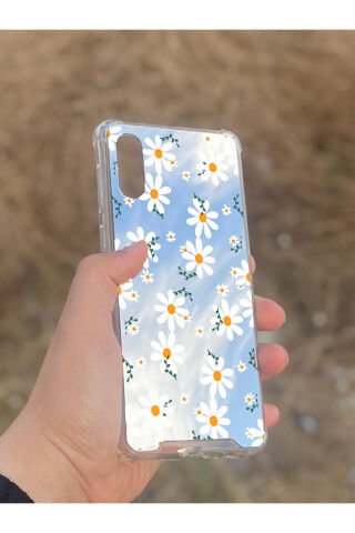 Samsung Galaxy A02 Uyumlu Aynalı Papatya Desenli Darbe Kamera Korumalı Silikon Telefon Kılıfı