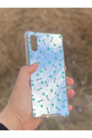 Samsung Galaxy A02 Uyumlu Aynalı Pati Kemik Desenli Darbe Kamera Korumalı Silikon Telefon Kılıfı