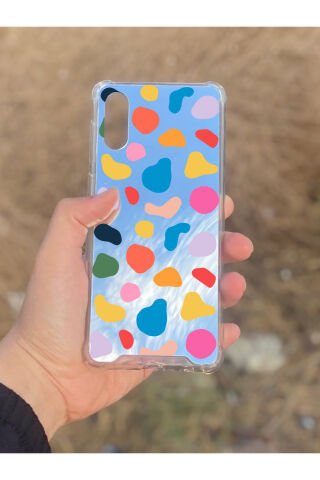 Samsung Galaxy A02 Uyumlu Aynalı Renkli Benek Desenli Darbe Kamera Korumalı Silikon Telefon Kılıfı