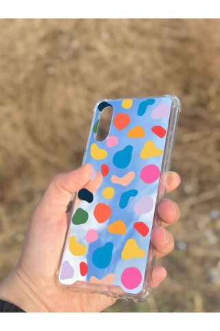 Samsung Galaxy A02 Uyumlu Aynalı Renkli Benek Desenli Darbe Kamera Korumalı Silikon Telefon Kılıfı