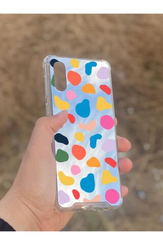 Samsung Galaxy A02 Uyumlu Aynalı Renkli Benek Desenli Darbe Kamera Korumalı Silikon Telefon Kılıfı