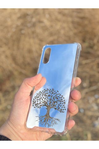 Samsung Galaxy A02 Uyumlu Aynalı Ağaç Desenli Darbe Kamera Korumalı Silikon Telefon Kılıfı