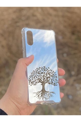 Samsung Galaxy A02 Uyumlu Aynalı Ağaç Desenli Darbe Kamera Korumalı Silikon Telefon Kılıfı