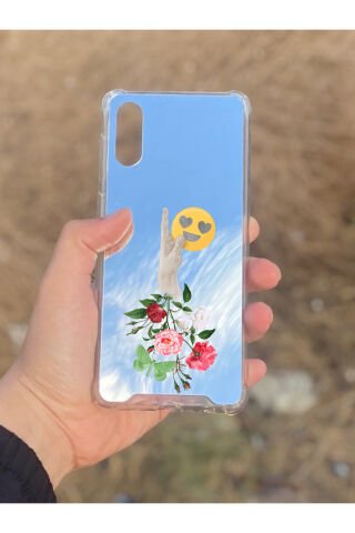 Samsung Galaxy A02 Uyumlu Aynalı Çiçekli El Desenli Darbe Kamera Korumalı Silikon Telefon Kılıfı