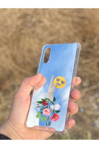 Samsung Galaxy A02 Uyumlu Aynalı Çiçekli El Desenli Darbe Kamera Korumalı Silikon Telefon Kılıfı