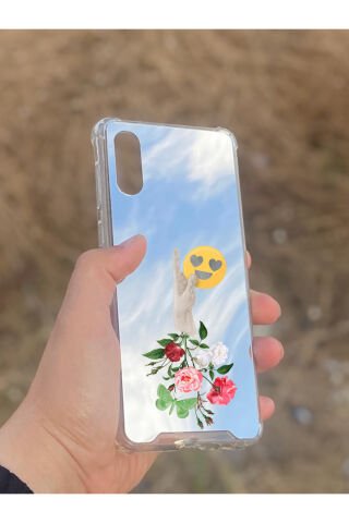 Samsung Galaxy A02 Uyumlu Aynalı Çiçekli El Desenli Darbe Kamera Korumalı Silikon Telefon Kılıfı