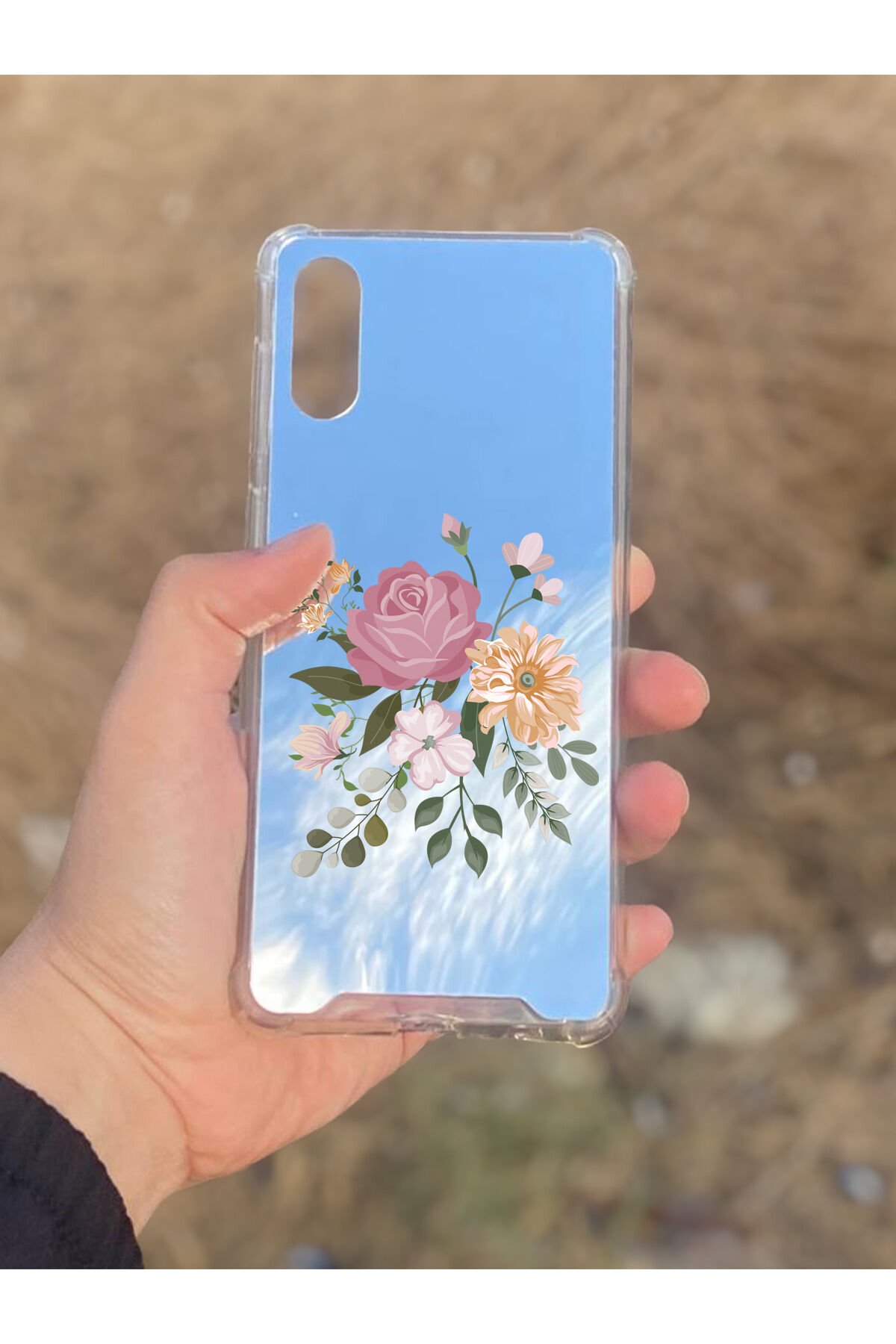 Samsung Galaxy A02 Uyumlu Aynalı Pembe Gül Desenli Darbe Kamera Korumalı Silikon Telefon Kılıfı