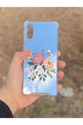 Samsung Galaxy A02 Uyumlu Aynalı Pembe Gül Desenli Darbe Kamera Korumalı Silikon Telefon Kılıfı