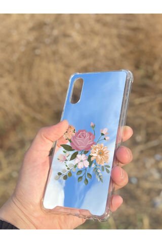 Samsung Galaxy A02 Uyumlu Aynalı Pembe Gül Desenli Darbe Kamera Korumalı Silikon Telefon Kılıfı