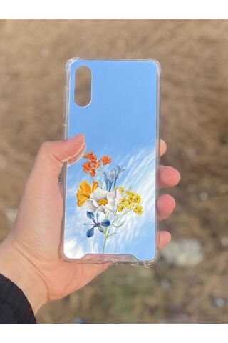 Samsung Galaxy A02 Uyumlu Aynalı Çiçek Desenli Darbe Kamera Korumalı Silikon Telefon Kılıfı
