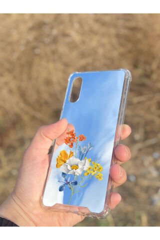 Samsung Galaxy A02 Uyumlu Aynalı Çiçek Desenli Darbe Kamera Korumalı Silikon Telefon Kılıfı