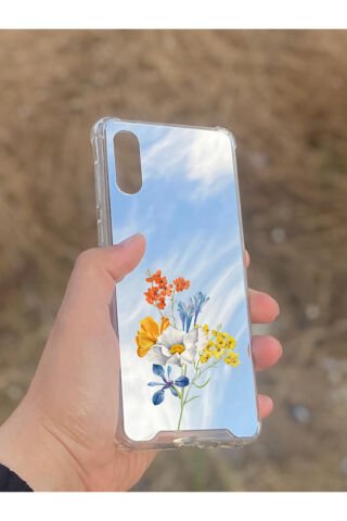 Samsung Galaxy A02 Uyumlu Aynalı Çiçek Desenli Darbe Kamera Korumalı Silikon Telefon Kılıfı