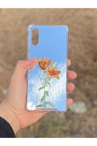 Samsung Galaxy A02 Uyumlu Aynalı Lale Desenli Darbe Kamera Korumalı Silikon Telefon Kılıfı