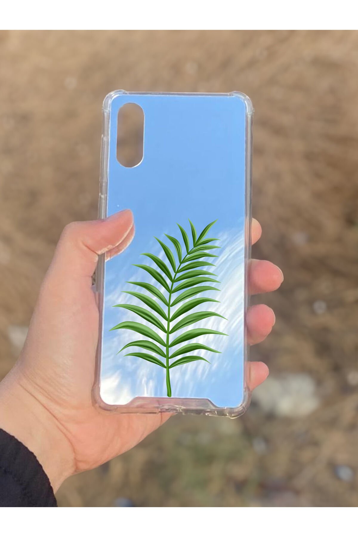 Samsung Galaxy A02 Uyumlu Aynalı Yaprak Desenli Darbe Kamera Korumalı Silikon Telefon Kılıfı