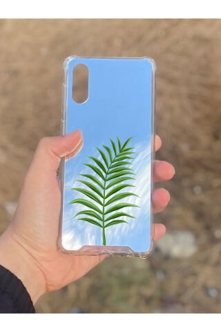 Samsung Galaxy A02 Uyumlu Aynalı Yaprak Desenli Darbe Kamera Korumalı Silikon Telefon Kılıfı