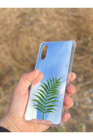 Samsung Galaxy A02 Uyumlu Aynalı Yaprak Desenli Darbe Kamera Korumalı Silikon Telefon Kılıfı