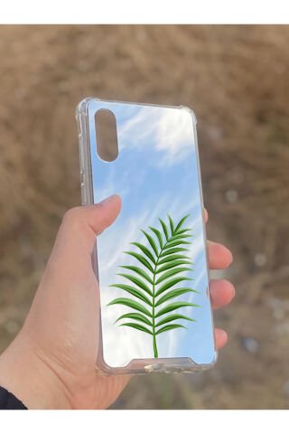 Samsung Galaxy A02 Uyumlu Aynalı Yaprak Desenli Darbe Kamera Korumalı Silikon Telefon Kılıfı