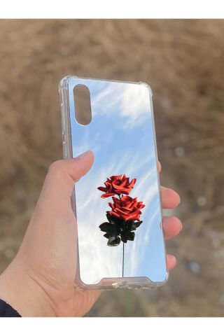 Samsung Galaxy A02 Uyumlu Aynalı Gül Desenli Darbe Kamera Korumalı Silikon Telefon Kılıfı