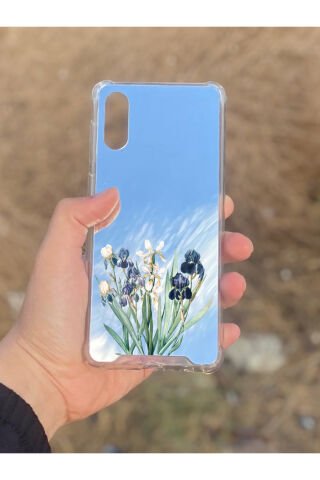 Samsung Galaxy A02 Uyumlu Aynalı Mor Beyaz Desenli Darbe Kamera Korumalı Silikon Telefon Kılıfı