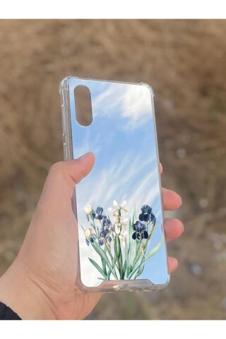 Samsung Galaxy A02 Uyumlu Aynalı Mor Beyaz Desenli Darbe Kamera Korumalı Silikon Telefon Kılıfı