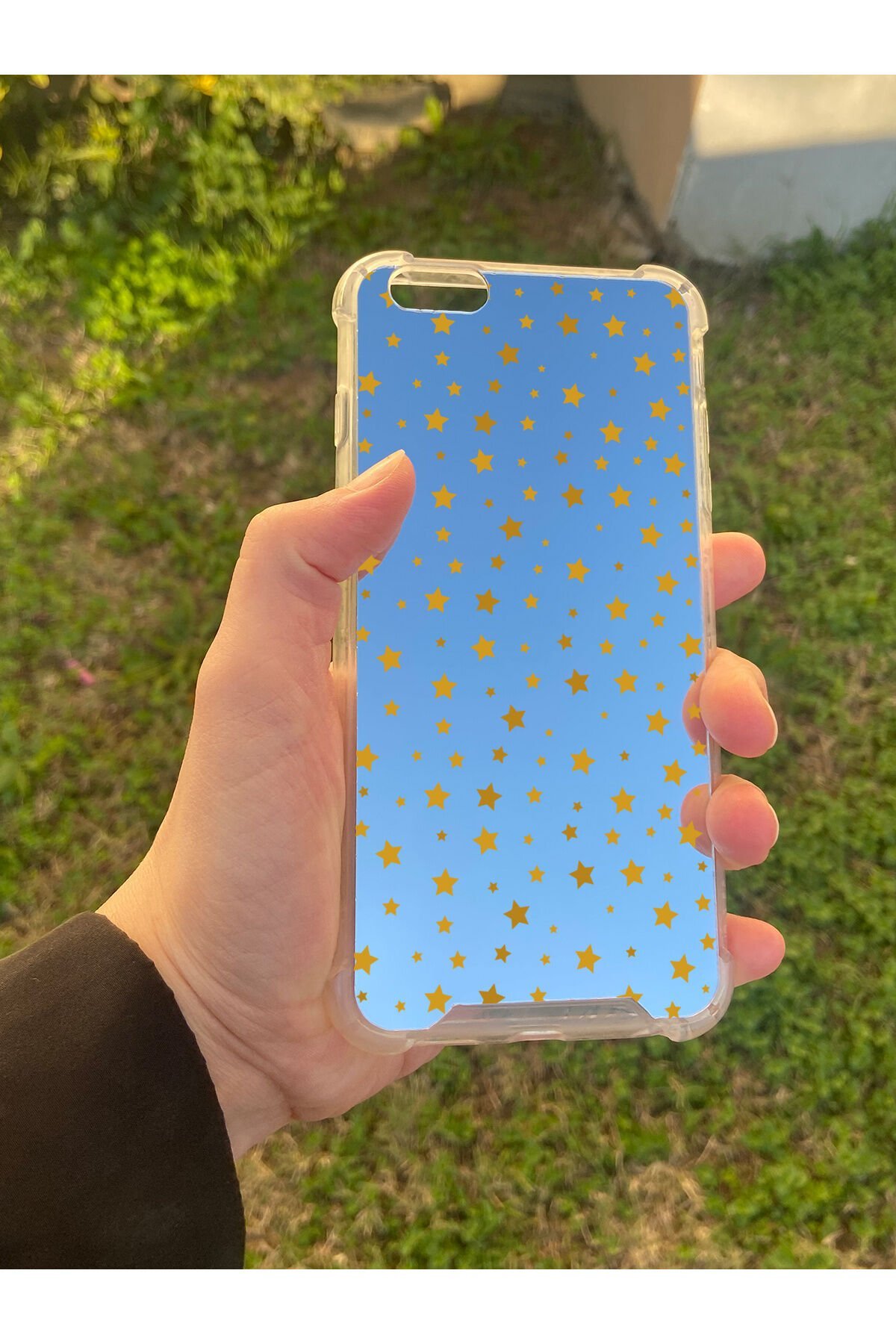İphone 6 Plus Uyumlu Aynalı Yıldız Desenli Darbe Kamera Korumalı Silikon Telefon Kılıfı
