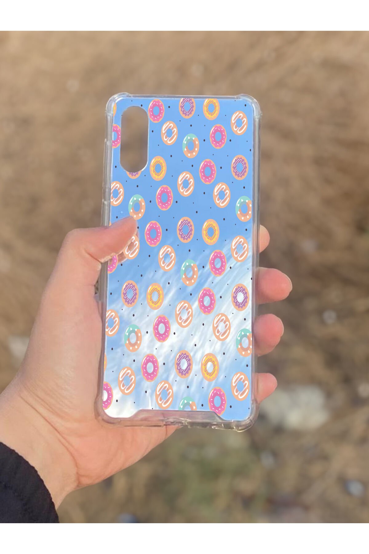 Samsung Galaxy A02 Uyumlu Aynalı Donut Desenli Darbe Kamera Korumalı Silikon Telefon Kılıfı