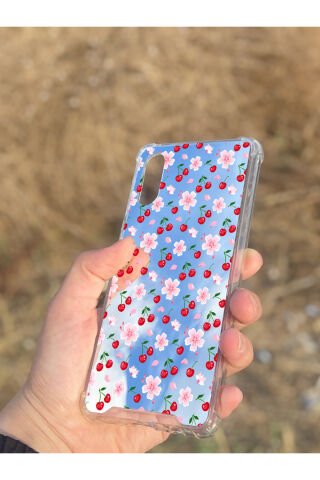 Samsung Galaxy A02 Uyumlu Aynalı Kiraz Desenli Darbe Kamera Korumalı Silikon Telefon Kılıfı