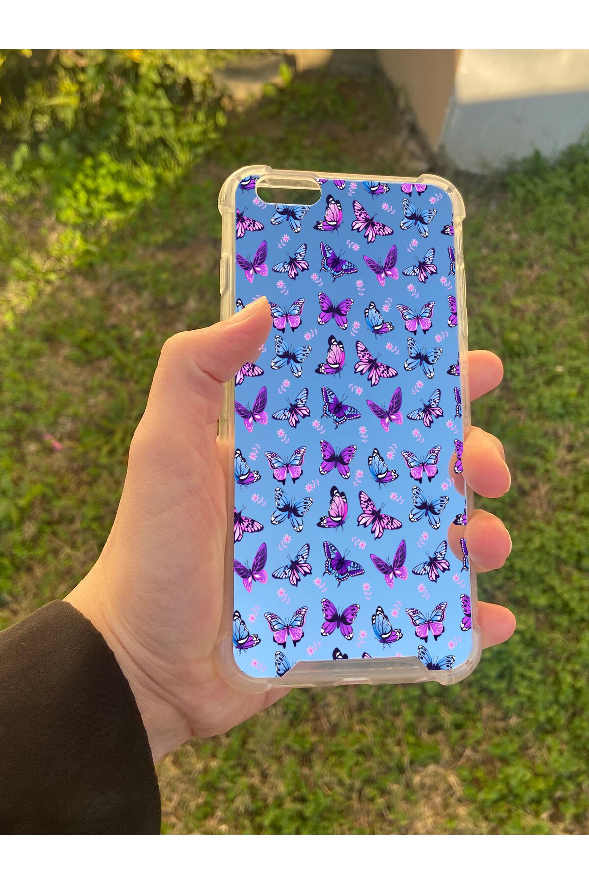 İphone 6 Plus Uyumlu Aynalı Kelebek Desenli Darbe Kamera Korumalı Silikon Telefon Kılıfı