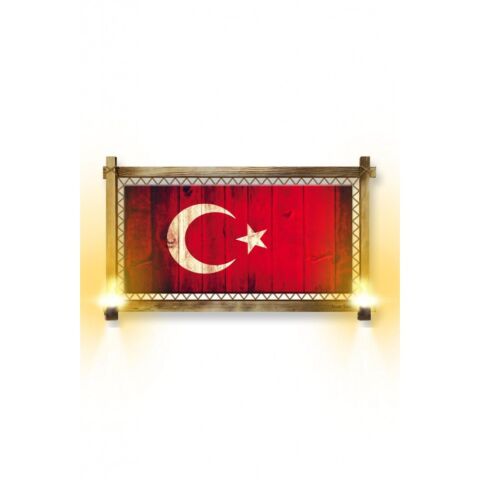 Kanvas Türk Bayrağı Rustik Lambalı Tablo - 96 x 66 cm