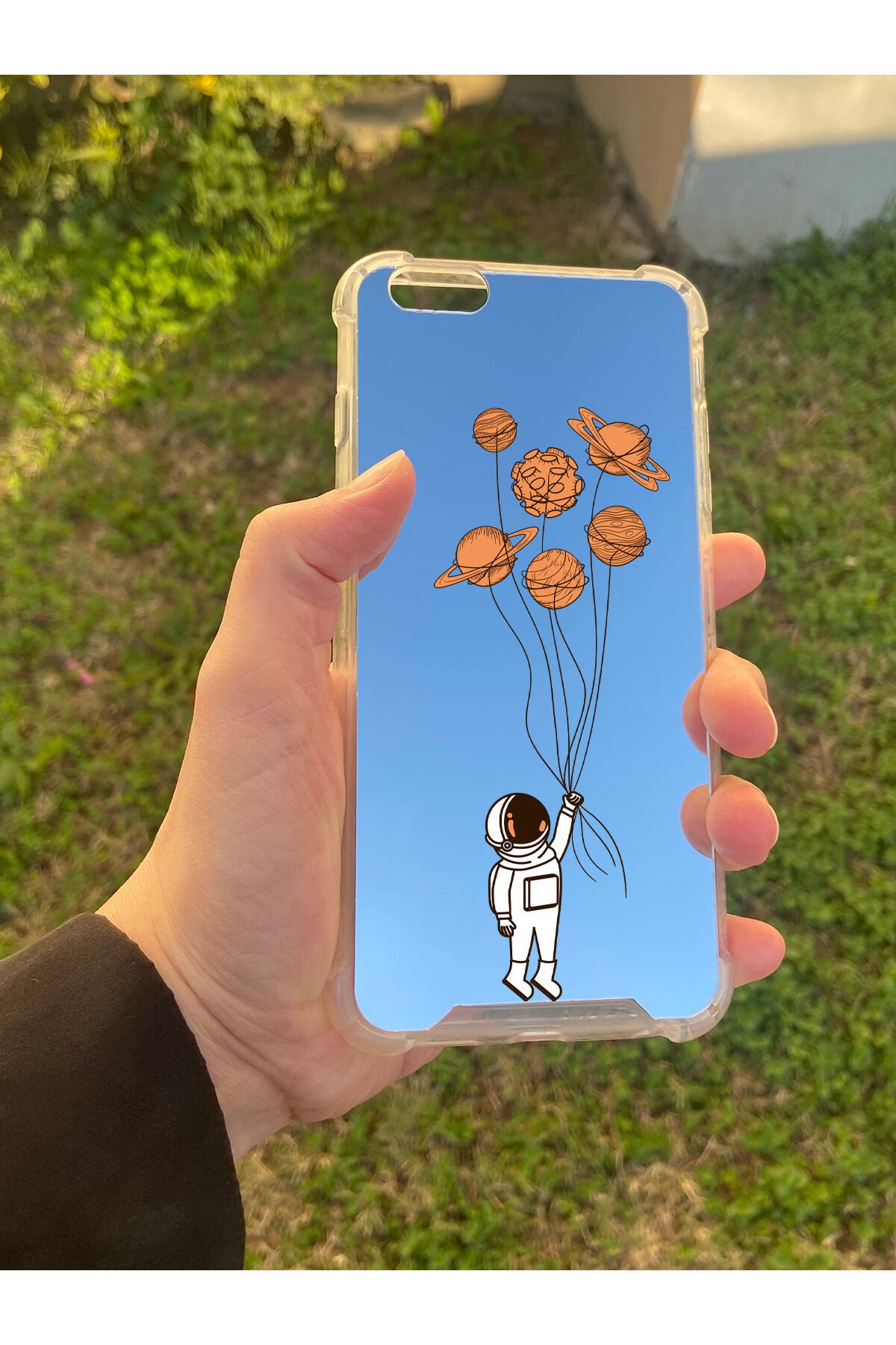 İphone 6 Plus Uyumlu Aynalı Asrtonot Desenli Darbe Kamera Korumalı Silikon Telefon Kılıfı