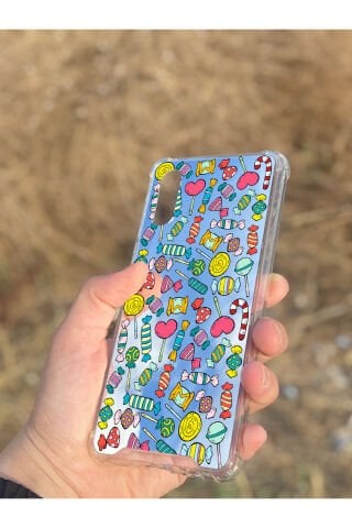 Samsung Galaxy A02 Uyumlu Aynalı Şeker Desenli Darbe Kamera Korumalı Silikon Telefon Kılıfı