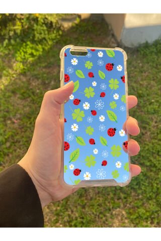 İphone 6 Plus Uyumlu Aynalı Uğur Böceği Desenli Darbe Kamera Korumalı Silikon Telefon Kılıfı