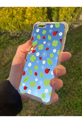İphone 6 Plus Uyumlu Aynalı Uğur Böceği Desenli Darbe Kamera Korumalı Silikon Telefon Kılıfı