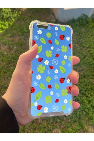 İphone 6 Plus Uyumlu Aynalı Uğur Böceği Desenli Darbe Kamera Korumalı Silikon Telefon Kılıfı