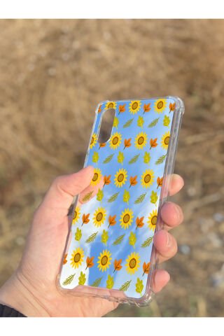 Samsung Galaxy A02 Uyumlu Aynalı Ayçiçeği Desenli Darbe Kamera Korumalı Silikon Telefon Kılıfı