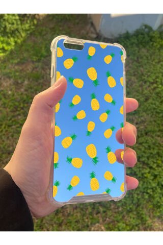İphone 6 Plus Uyumlu Aynalı Ananas Desenli Darbe Kamera Korumalı Silikon Telefon Kılıfı