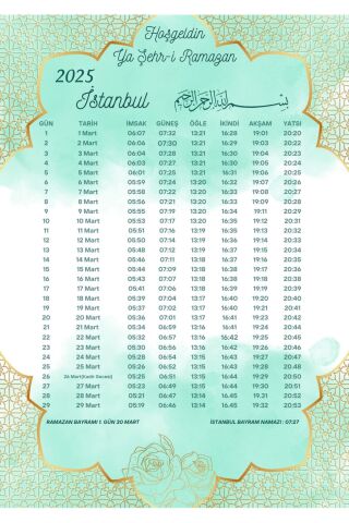 Ramazan İmsakiyesi Modern Kişiye Özel Tasarımlı Dijital Baskı 10 Adet A4 300 gr Model 49