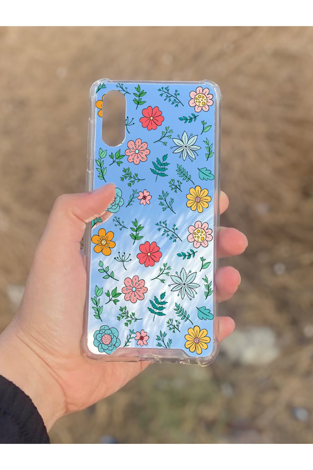 Samsung Galaxy A02 Uyumlu Aynalı Çiçek Desenli Darbe Kamera Korumalı Silikon Telefon Kılıfı
